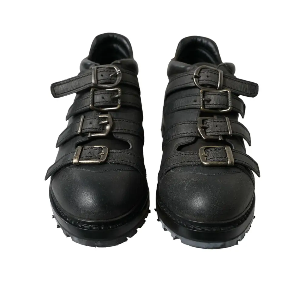 Dolce & Gabbana Schwarzes Leder Riemen Männer Stiefelette Schuhe - EU42.5/US9.5