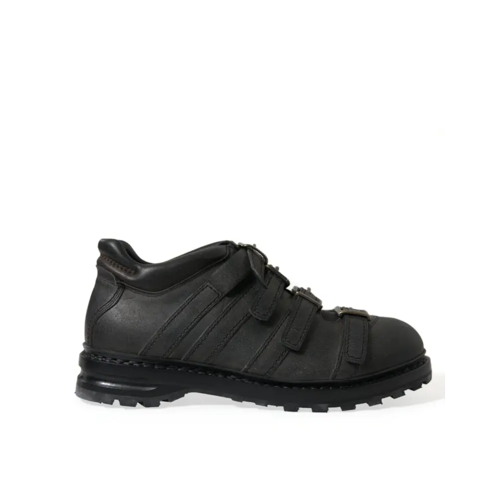 Dolce & Gabbana Schwarzes Leder Riemen Männer Stiefelette Schuhe - EU42.5/US9.5