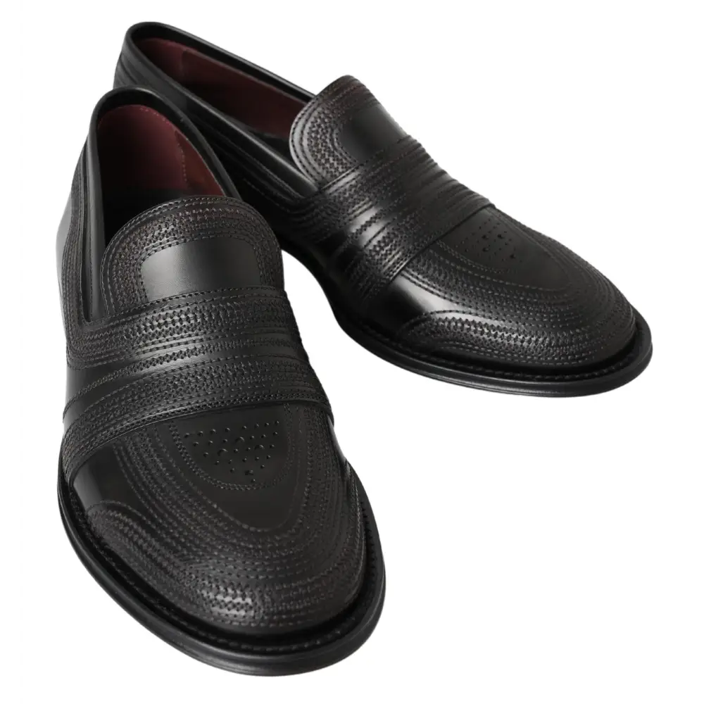 Dolce & Gabbana Schwarzes Leder Slipper Loafers Genähte Schuhe