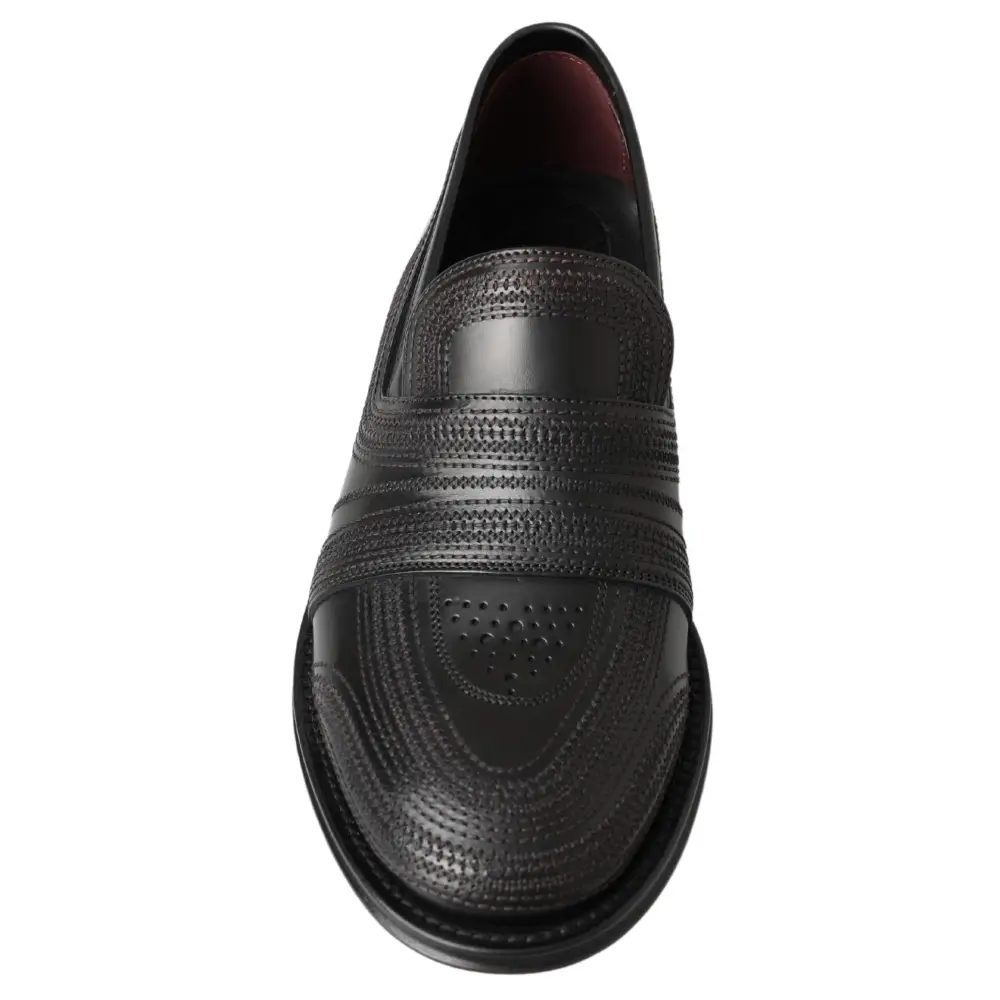 Dolce & Gabbana Schwarzes Leder Slipper Loafers Genähte Schuhe
