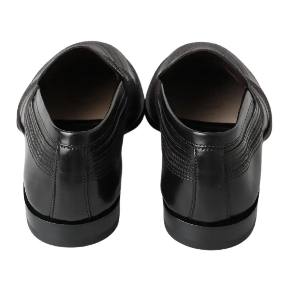 Dolce & Gabbana Schwarzes Leder Slipper Loafers Genähte Schuhe