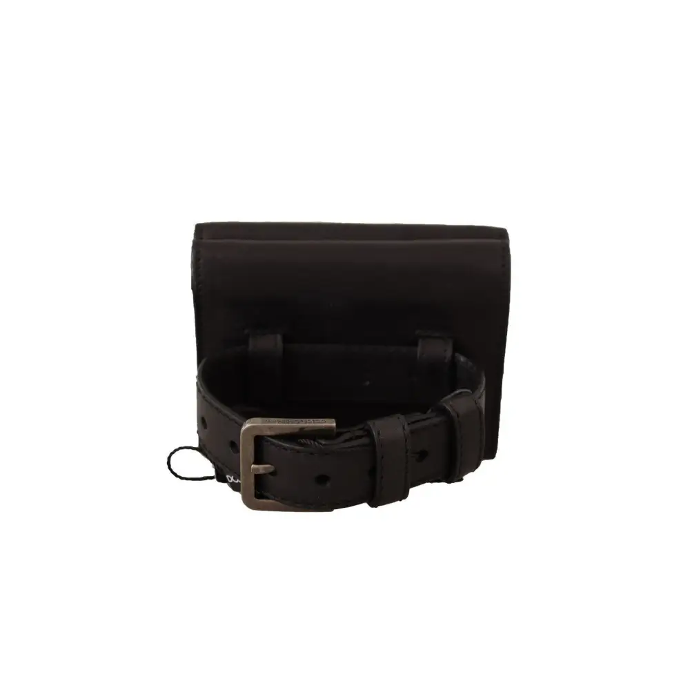 Dolce & Gabbana Schwarzes Leder Trifold Geldbörse Gürtel Multi Kit Wallet