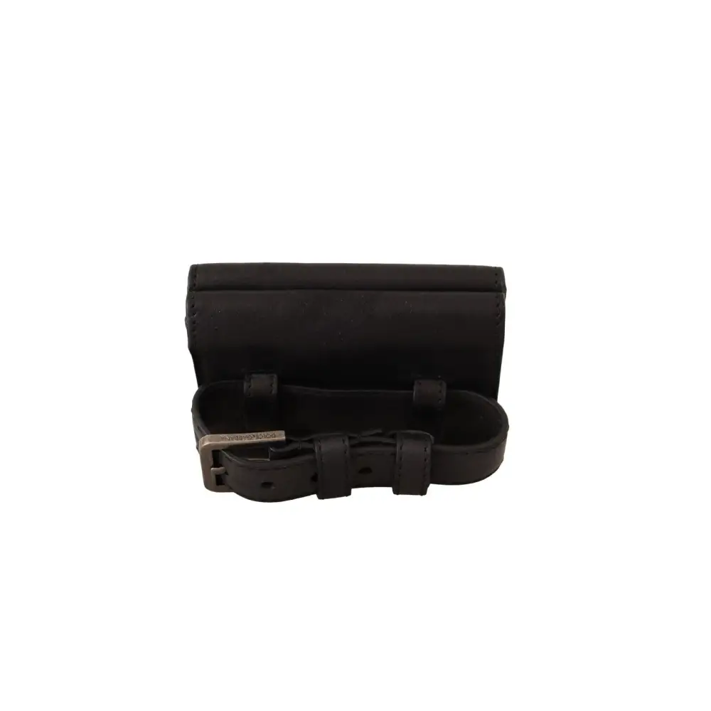 Dolce & Gabbana Schwarzes Leder Trifold Geldbörse Gürtelschlaufe Multi Kit Wallet