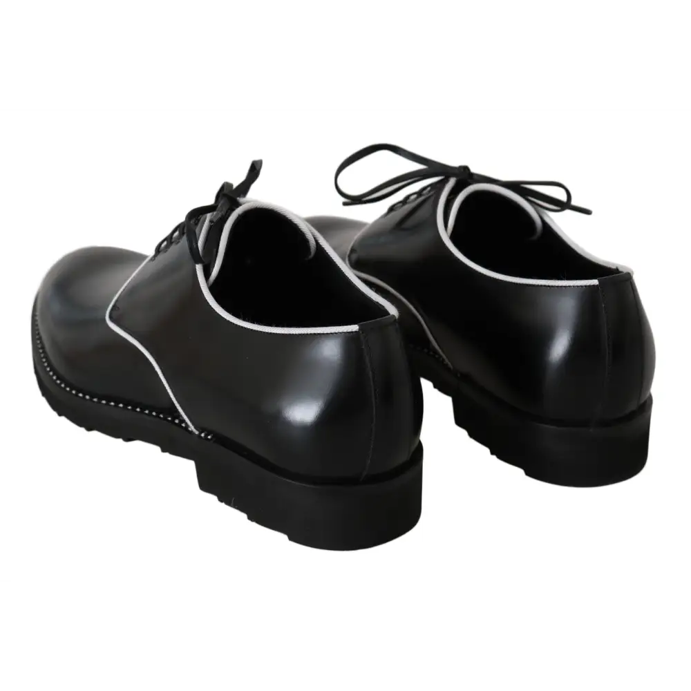 Dolce & Gabbana Schwarzes Leder Weiße Linie Kleid Derby Schuhe - EU39/US6