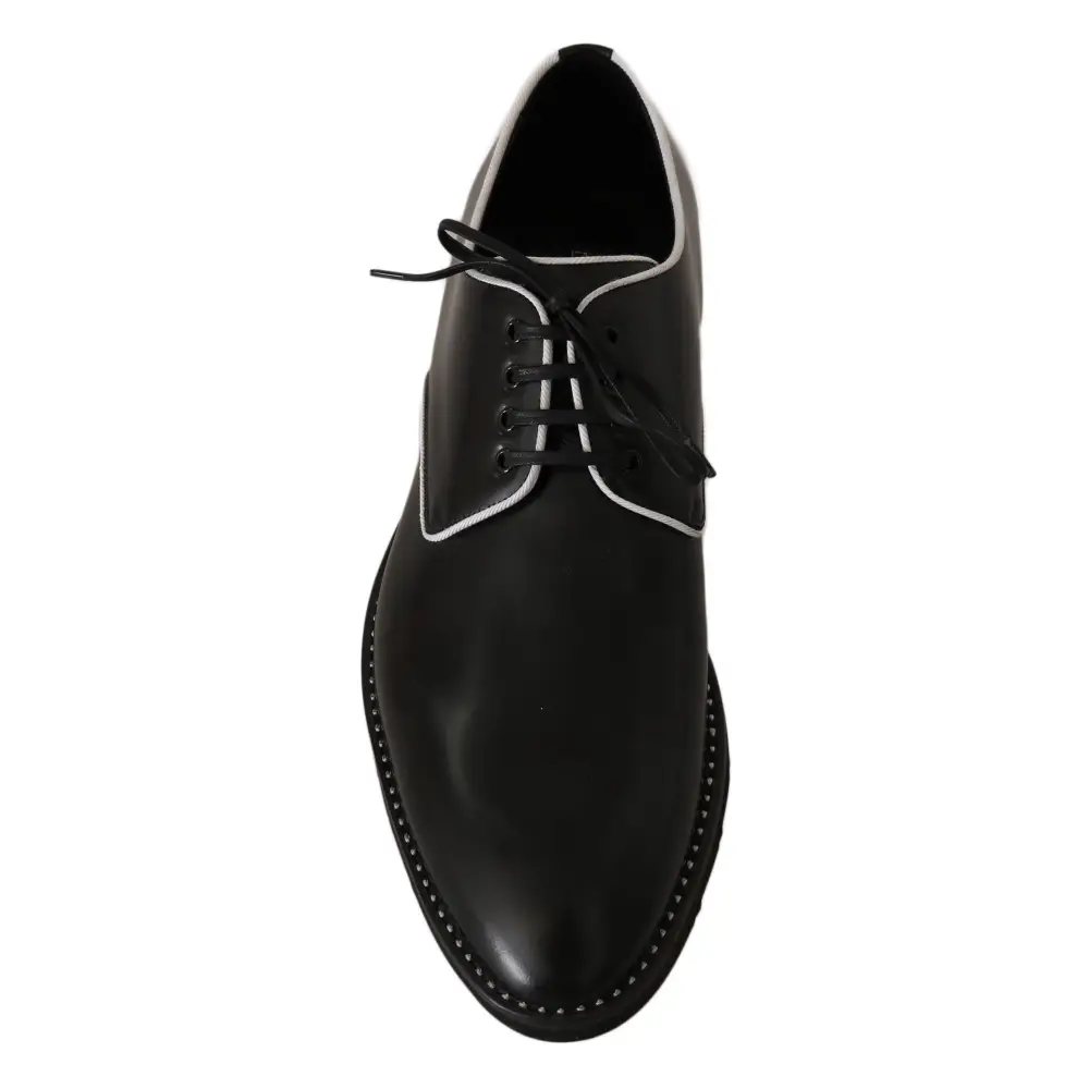 Dolce & Gabbana Schwarzes Leder Weiße Linie Kleid Derby Schuhe - EU39/US6