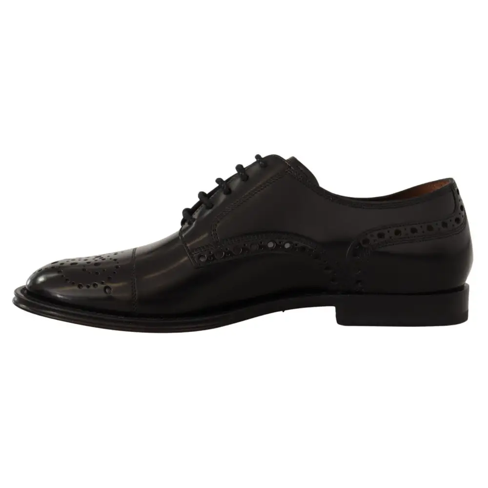 Dolce & Gabbana Schwarzes Leder Wingtip Herrenformal Derby Schuhe - EU39/US6