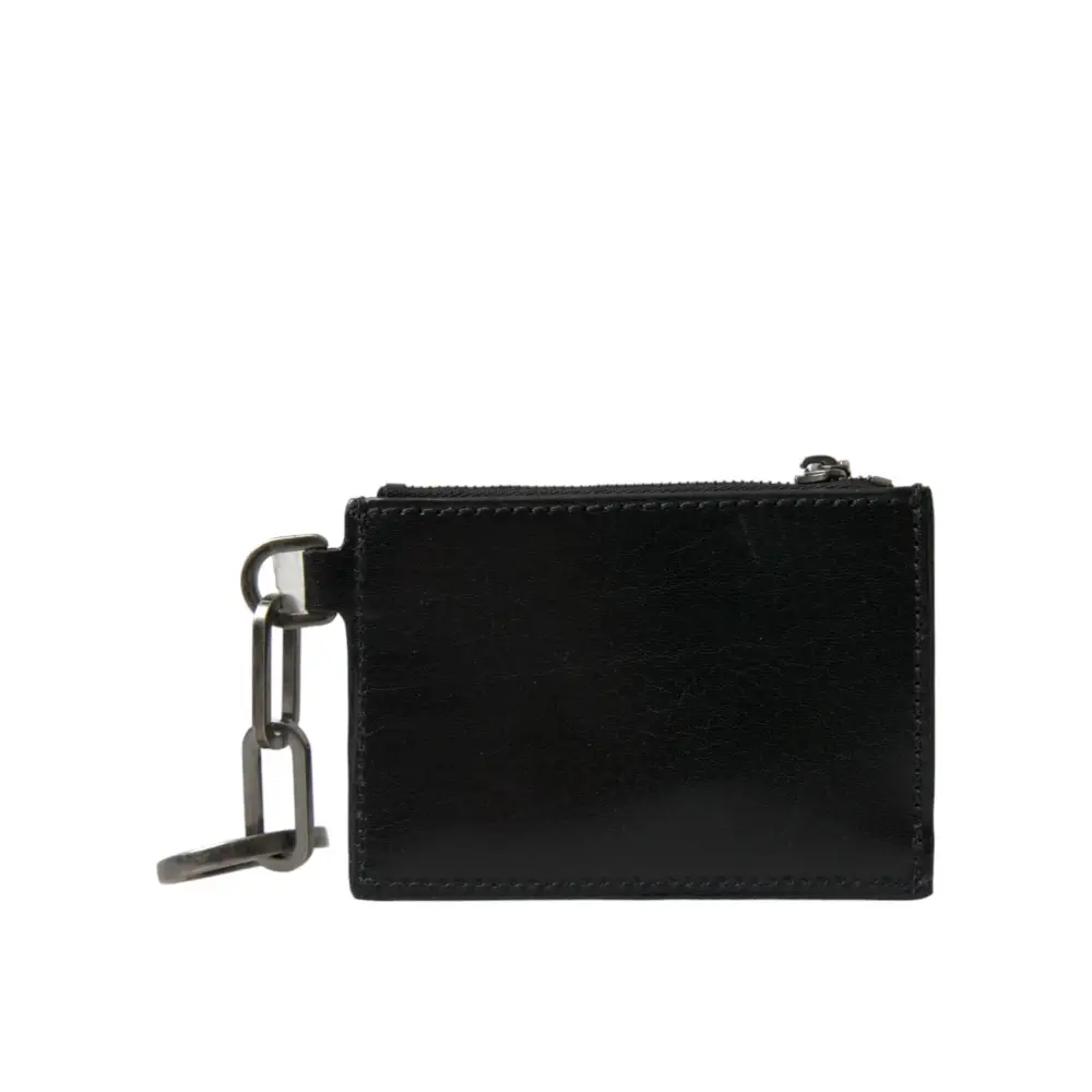 Dolce & Gabbana Schwarzes Leder Zip Logo Schlüsselanhänger Münzgeldbörse Schlüsselanhänger Geldbörse