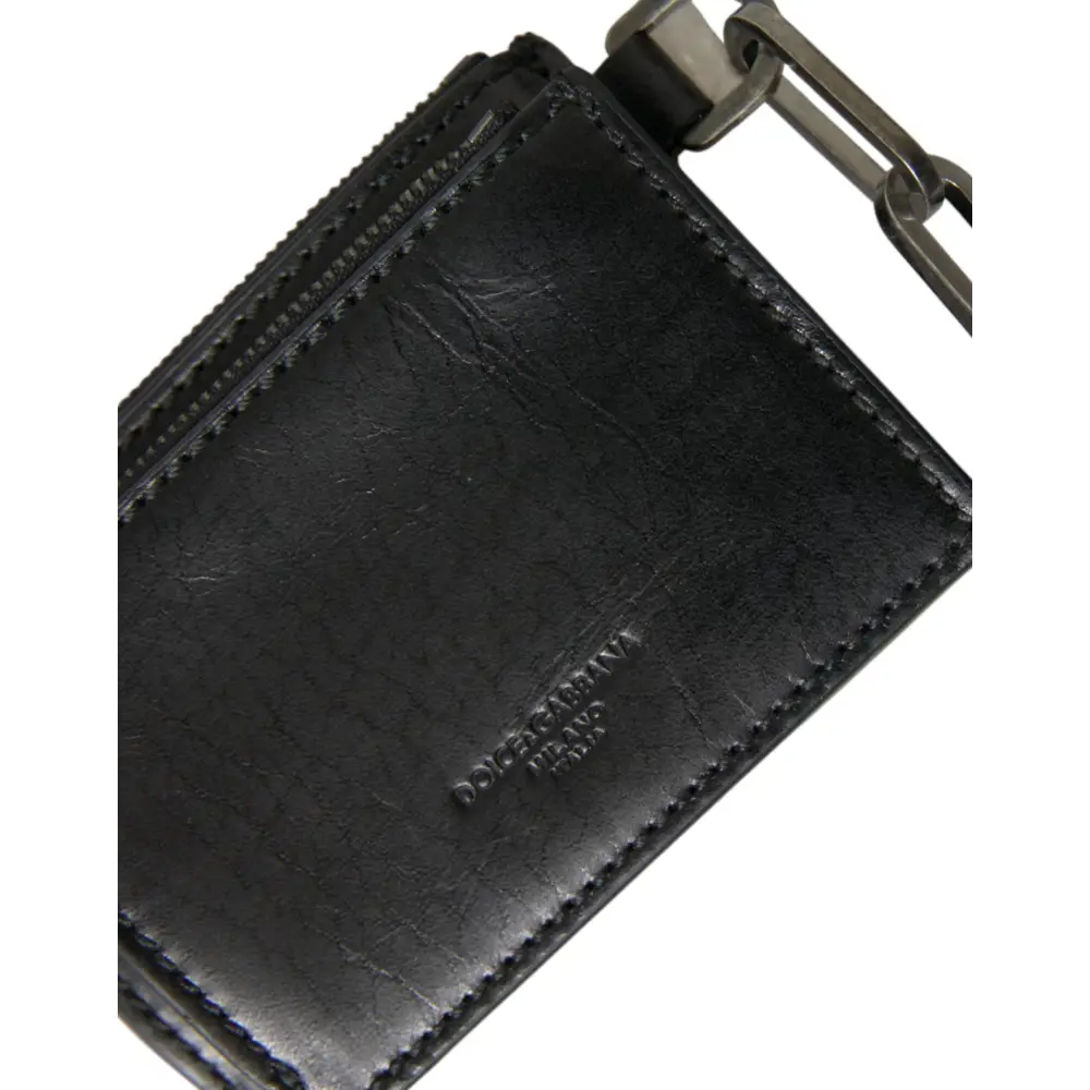 Dolce & Gabbana Schwarzes Leder Zip Logo Schlüsselanhänger Münzgeldbörse Schlüsselanhänger Geldbörse