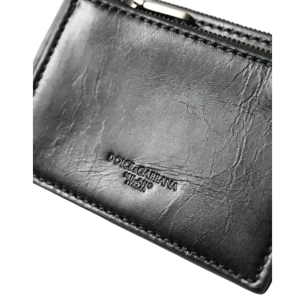 Dolce & Gabbana Schwarzes Leder Zip Logo Schlüsselanhänger Münzgeldbörse Schlüsselanhänger Geldbörse