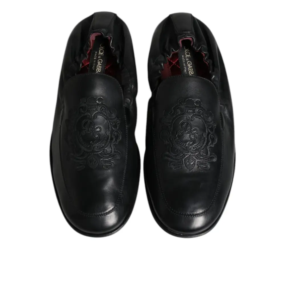 Dolce & Gabbana Schwarzes Logo besticktes Leder Loafer Männer Kleid Schuhe - EU40/US7