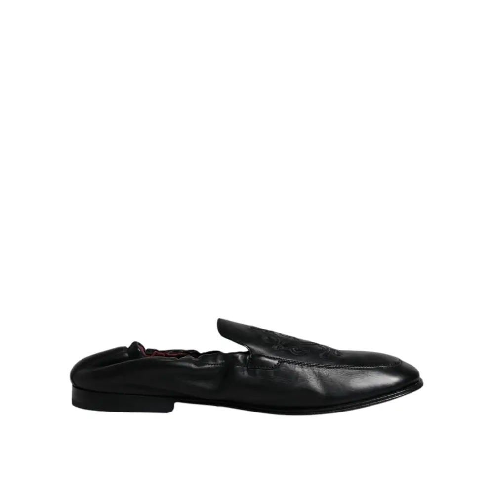 Dolce & Gabbana Schwarzes Logo besticktes Leder Loafer Männer Kleid Schuhe - EU40/US7