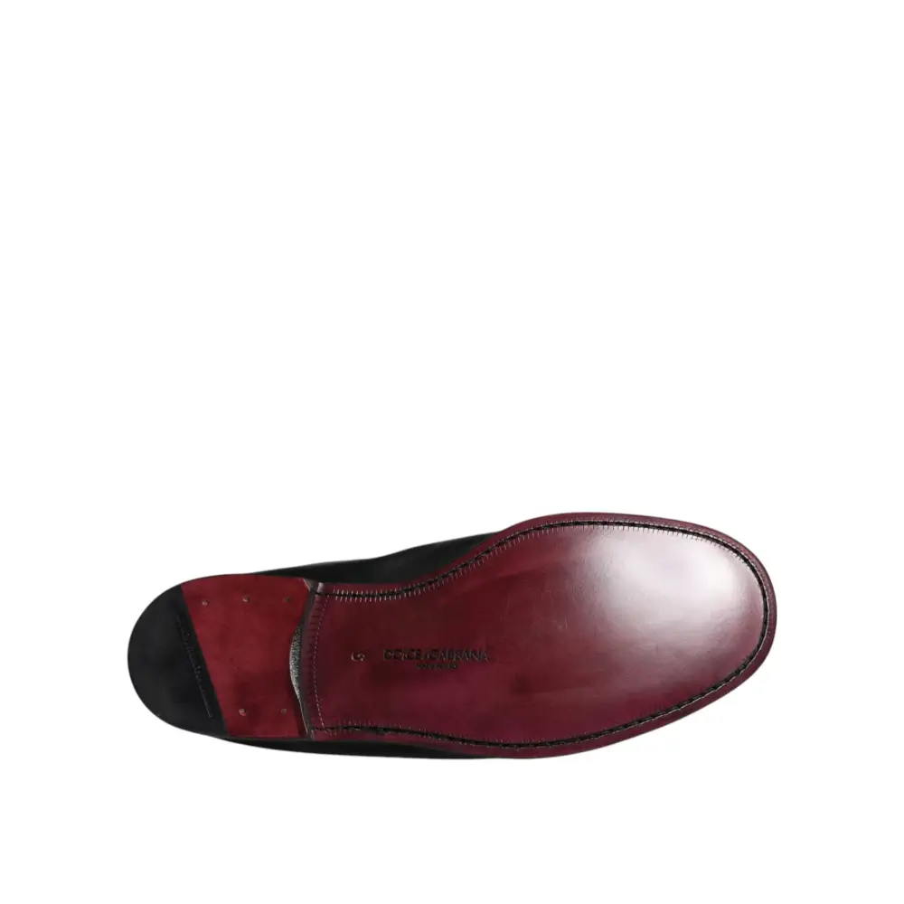 Dolce & Gabbana Schwarzes Logo besticktes Leder Loafer Männer Kleid Schuhe - EU40/US7