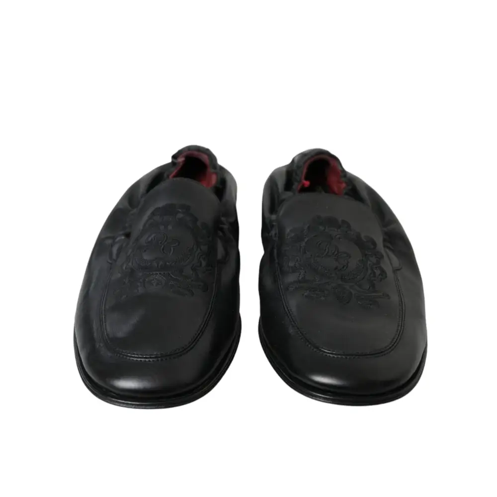 Dolce & Gabbana Schwarzes Logo besticktes Leder Loafer Männer Kleid Schuhe - EU39/US6