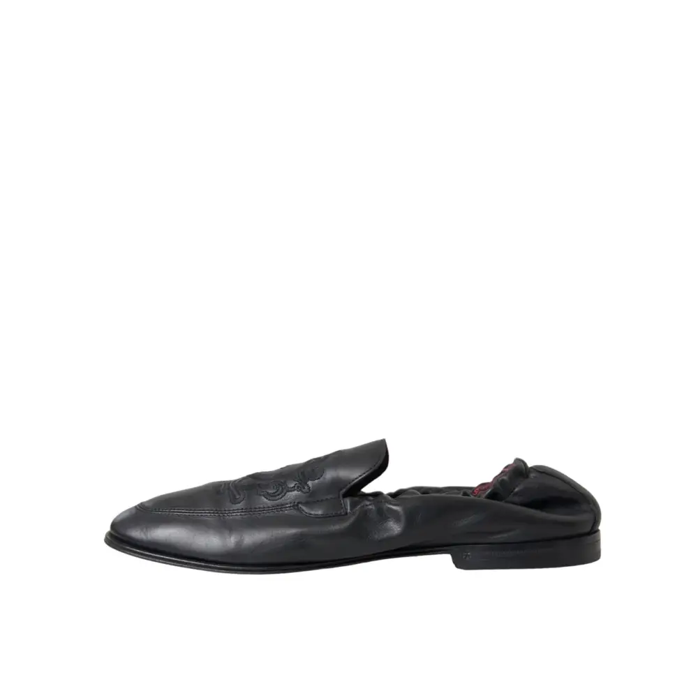 Dolce & Gabbana Schwarzes Logo besticktes Leder Loafer Männer Kleid Schuhe - EU39/US6