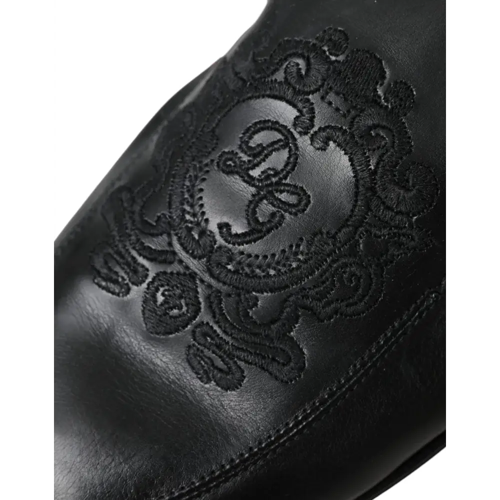 Dolce & Gabbana Schwarzes Logo besticktes Leder Loafer Männer Kleid Schuhe - EU39/US6