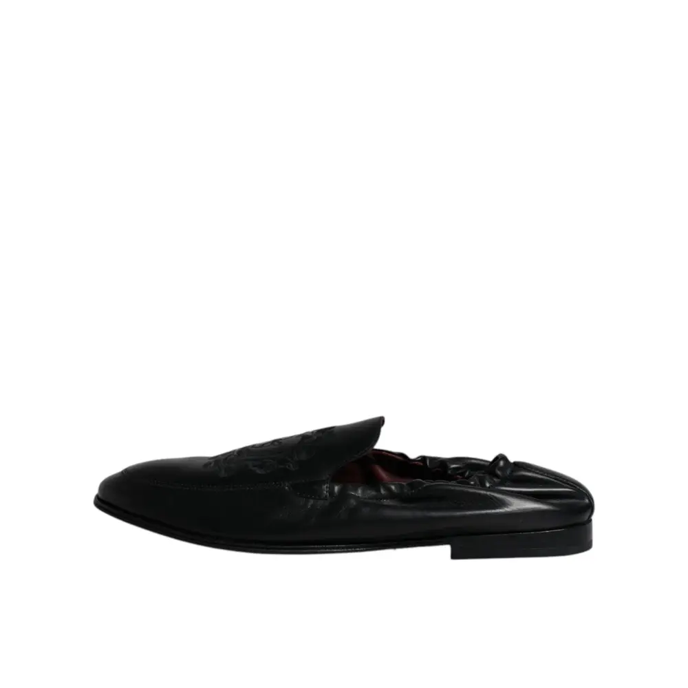 Dolce & Gabbana Schwarzes Logo besticktes Leder Loafer Männer Kleid Schuhe - EU40/US7