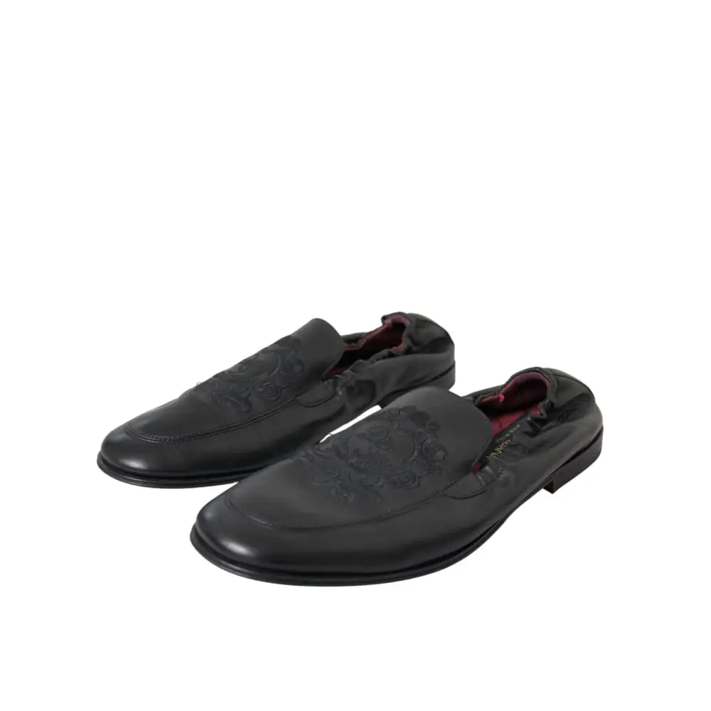 Dolce & Gabbana Schwarzes Logo besticktes Leder Loafer Männer Kleid Schuhe - EU39/US6