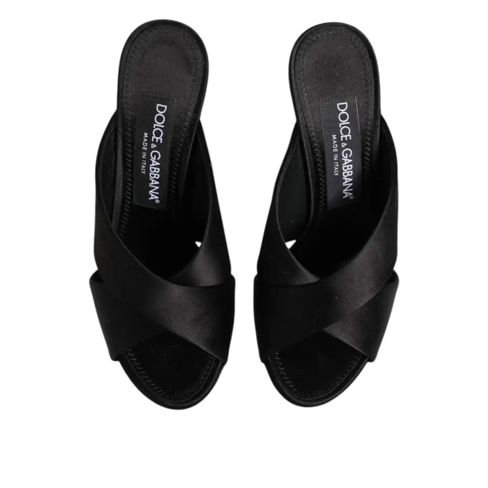 Dolce & Gabbana Schwarzes Logo KEIRA Satin Slides Sandalen Schuhe - EU35.5/US5