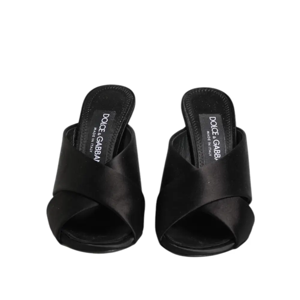 Dolce & Gabbana Schwarzes Logo KEIRA Satin Slides Sandalen Schuhe - EU35.5/US5