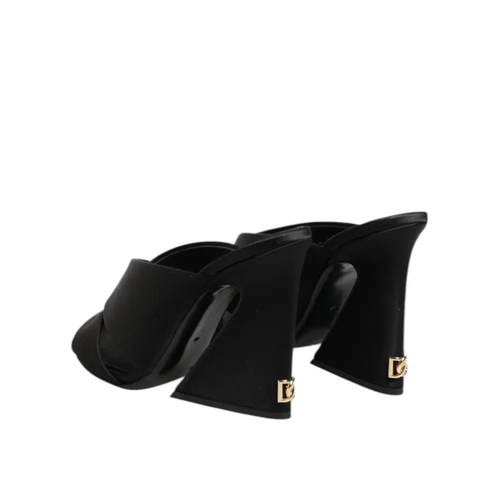 Dolce & Gabbana Schwarzes Logo KEIRA Satin Slides Sandalen Schuhe - EU35.5/US5