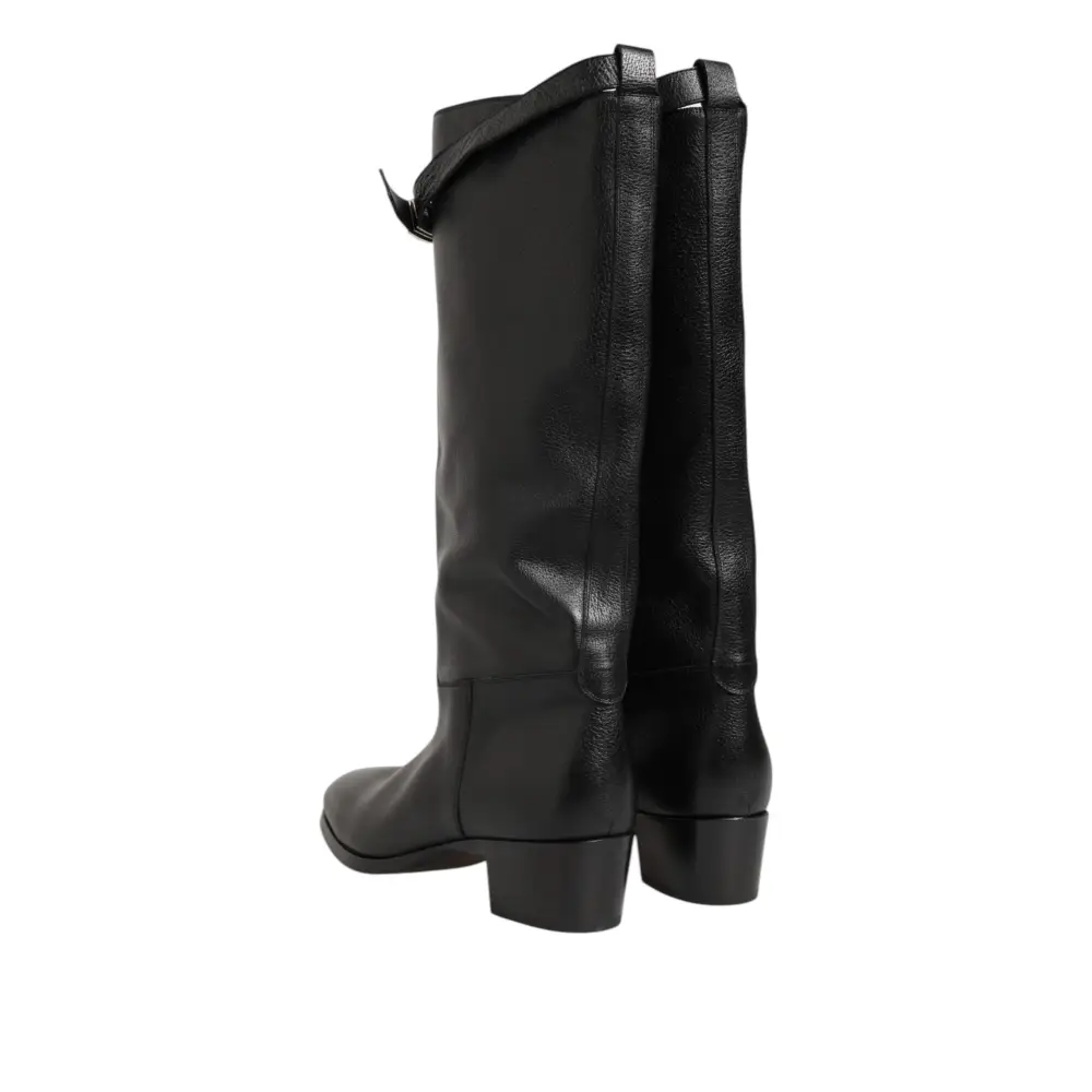 Dolce & Gabbana Schwarzes Logo Plaque Over The Calf Stiefel Schuhe - EU44/US11