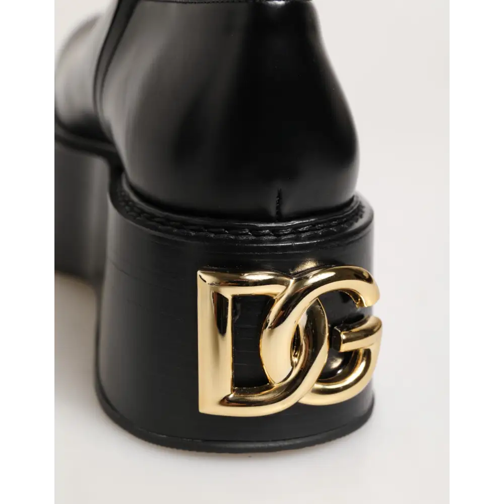 Dolce & Gabbana Schwarzes Logo Plaque Over The Calf Stiefel Schuhe - EU44/US11