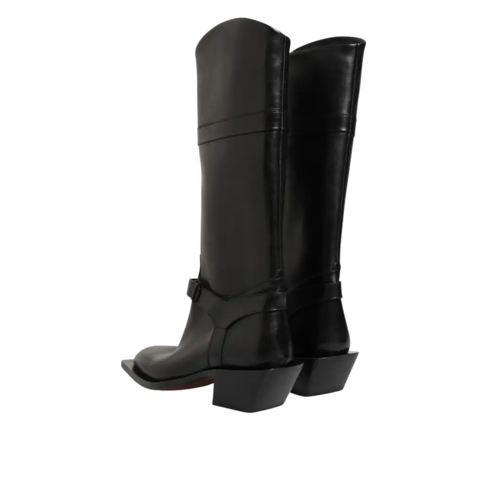 Dolce & Gabbana Schwarzes Logo Plaque Over The Calf Stiefel Schuhe - EU44/US11