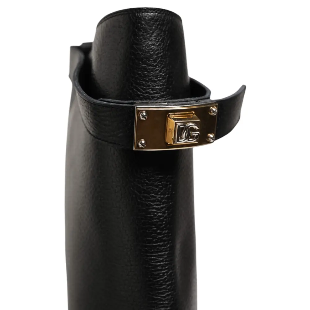 Dolce & Gabbana Schwarzes Logo Plaque Over The Calf Stiefel Schuhe - EU44/US11