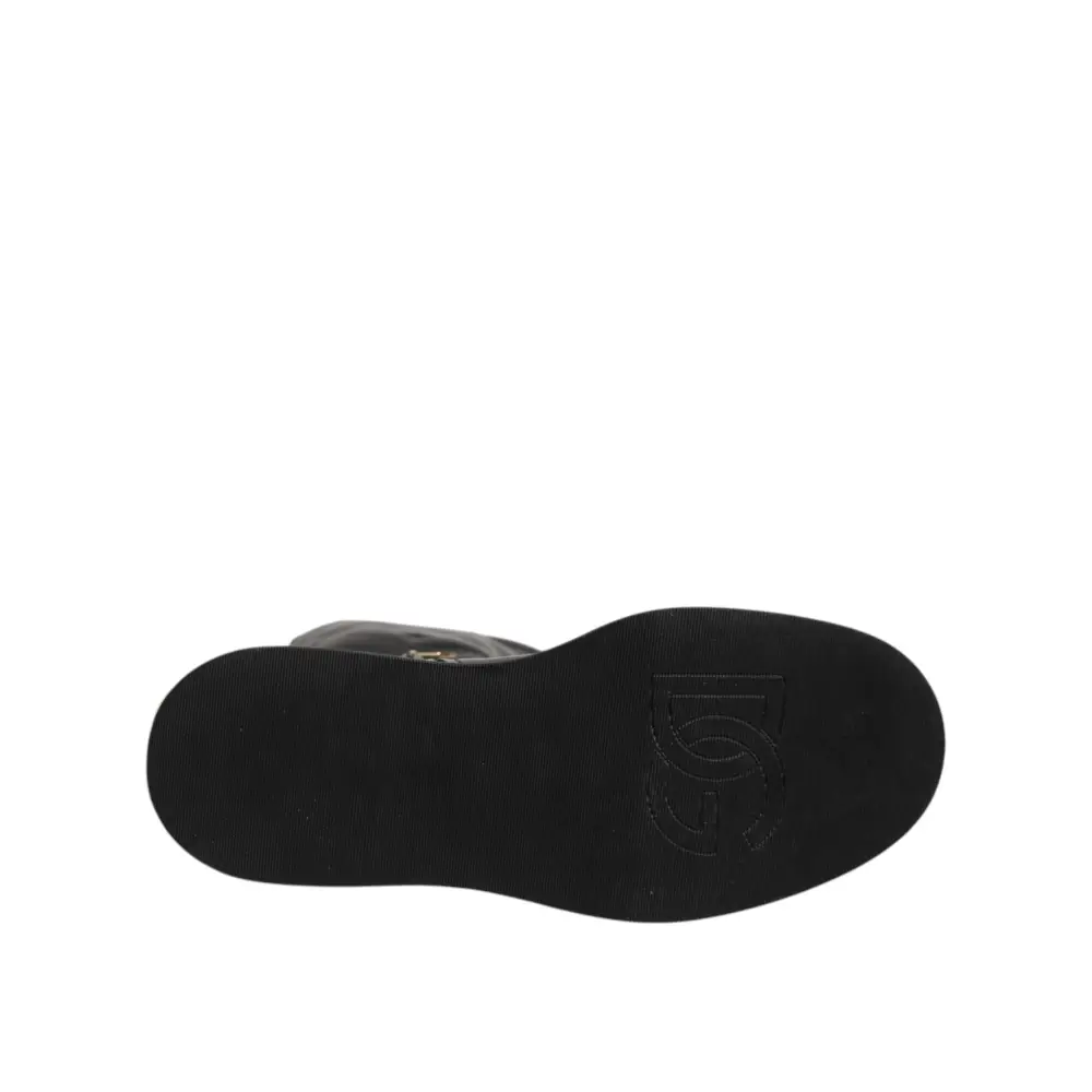 Dolce & Gabbana Schwarzes Logo Plaque Over The Calf Stiefel Schuhe - EU44/US11