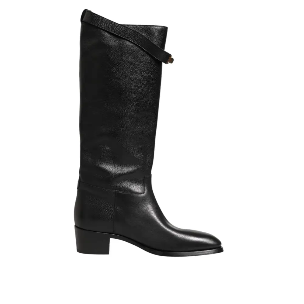 Dolce & Gabbana Schwarzes Logo Plaque Over The Calf Stiefel Schuhe - EU44/US11