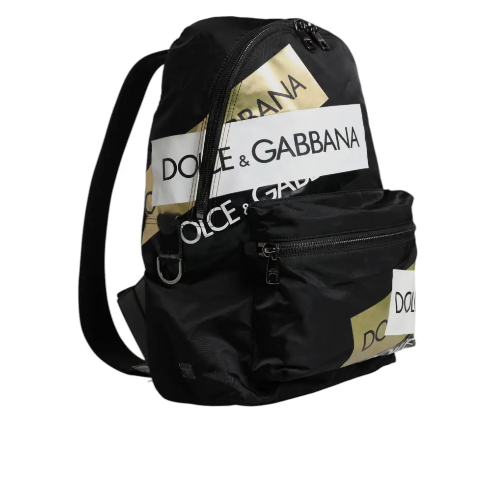 Dolce & Gabbana Schwarzes Logo Tape Polyamid Schule Travel Backpack Herren Tasche