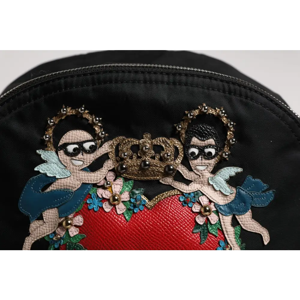 Dolce & Gabbana Schwarzes Nylon #DGFAMILY verschönert Rucksack VULCANO Tasche