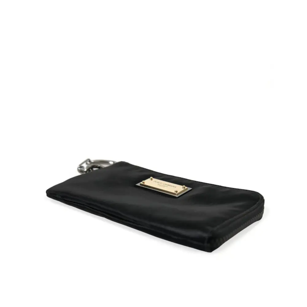 Dolce & Gabbana Schwarzes Nylon Logo Plaque Schlüsselanhänger Beutel Clutch Taschen