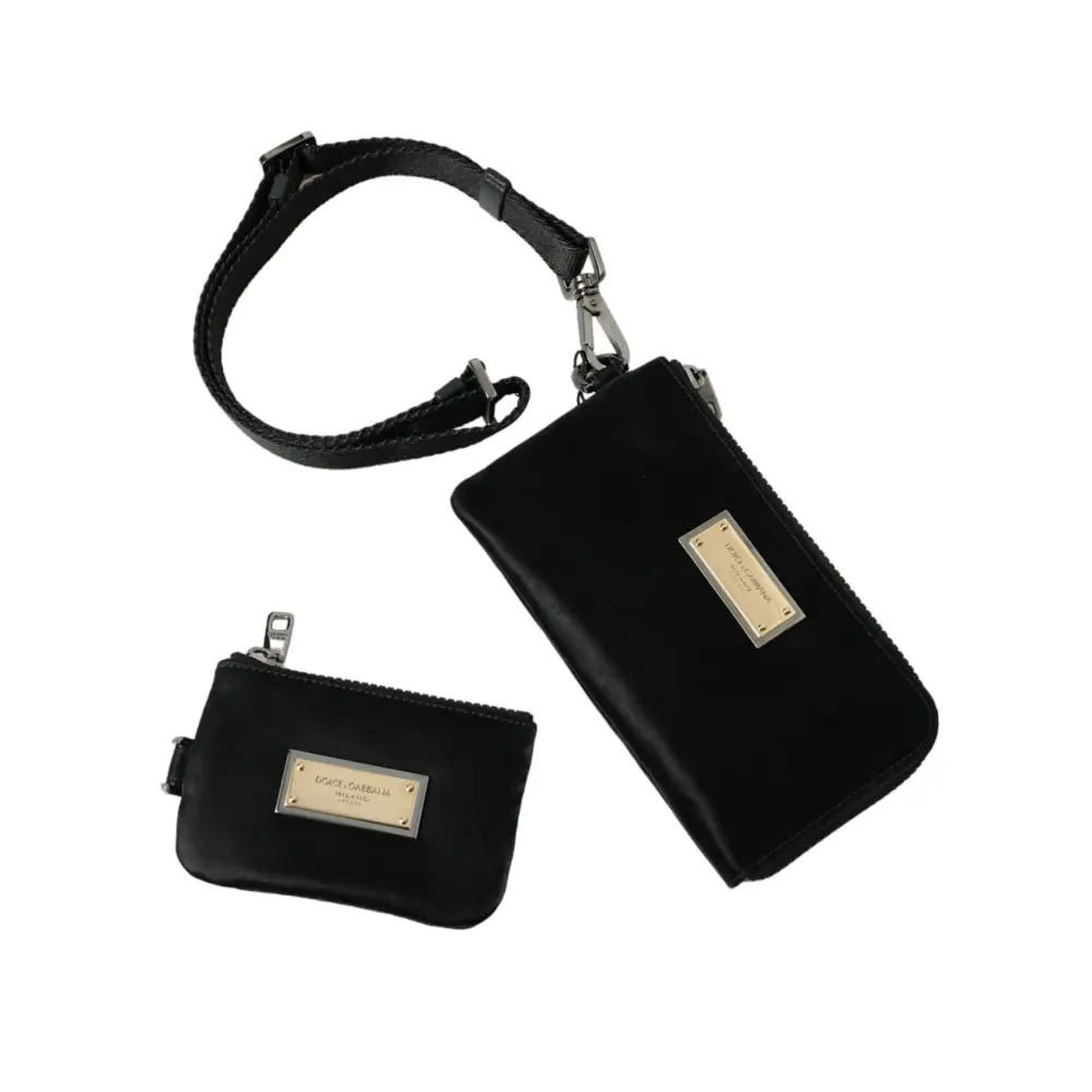 Dolce & Gabbana Schwarzes Nylon Logo Plaque Schlüsselanhänger Tasche Clutch