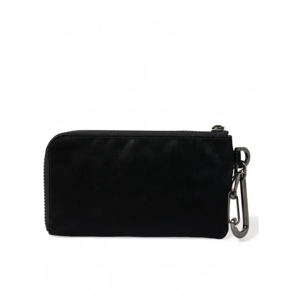 Dolce & Gabbana Schwarzes Nylon Logo Plaque Schlüsselanhänger Tasche Clutch
