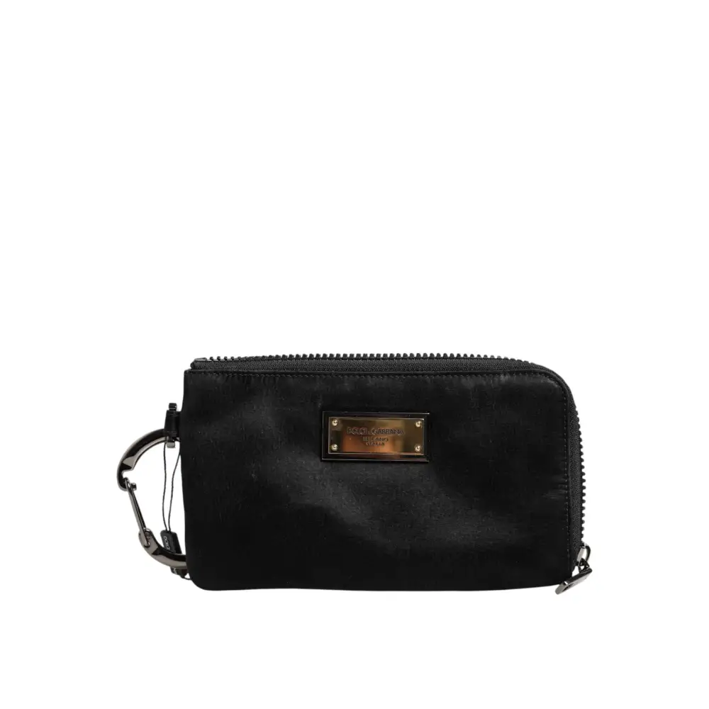 Dolce & Gabbana Schwarzes Nylon Logo Plaque Schlüsselanhänger Tasche Clutch