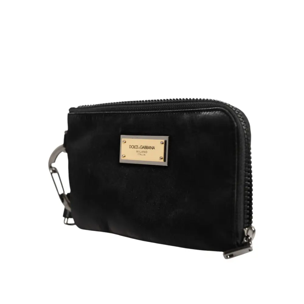 Dolce & Gabbana Schwarzes Nylon Logo Plaque Schlüsselanhänger Tasche Clutch