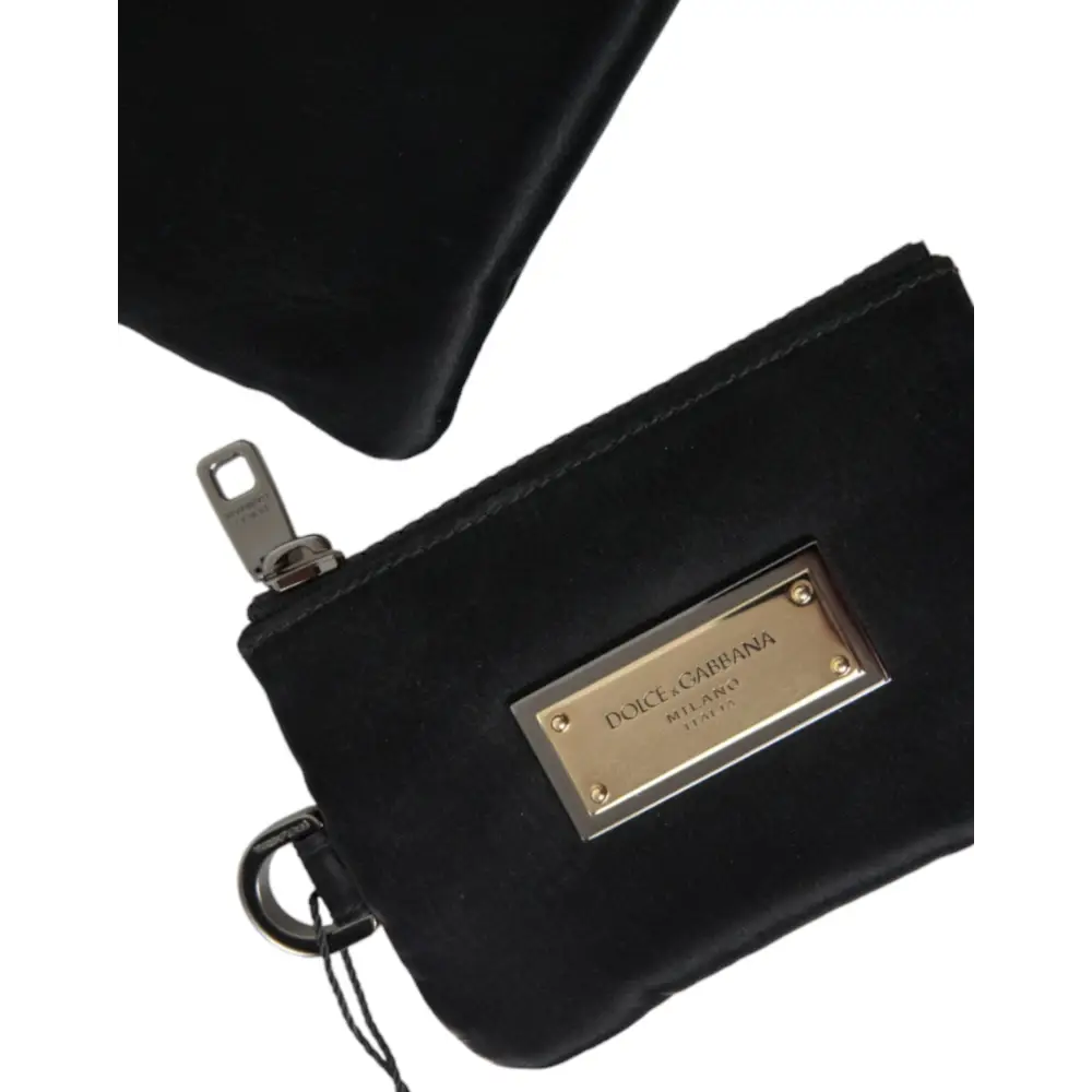 Dolce & Gabbana Schwarzes Nylon Logo Plaque Schlüsselanhänger Tasche Clutch