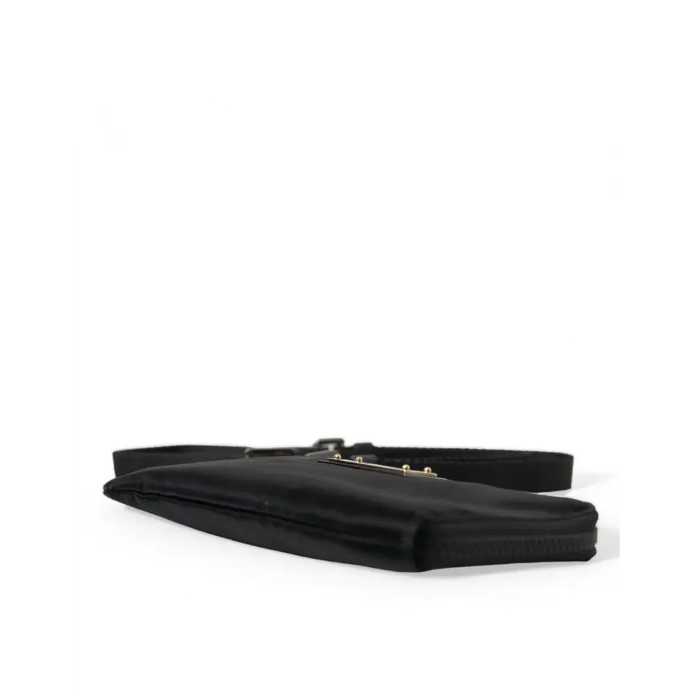 Dolce & Gabbana Schwarzes Nylon Logo Plaque Schlüsselanhänger Tasche Clutch