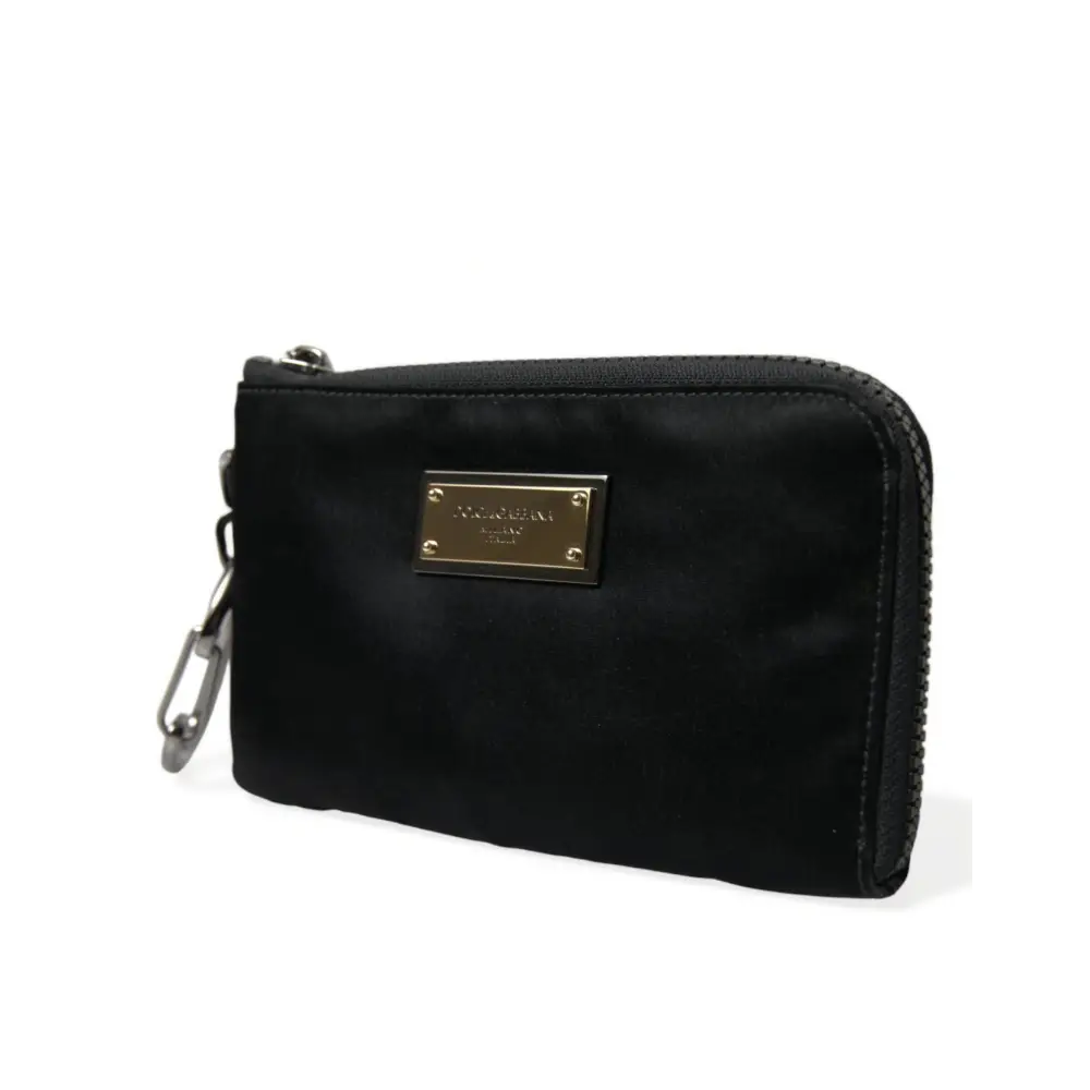 Dolce & Gabbana Schwarzes Nylon Logo Plaque Schlüsselanhänger Tasche Clutch