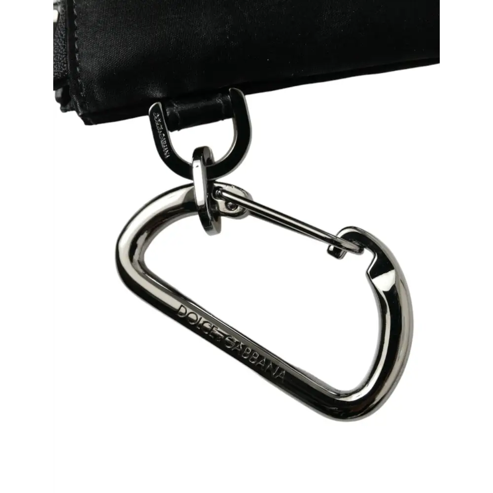 Dolce & Gabbana Schwarzes Nylon Logo Plaque Schlüsselanhänger Tasche Clutch