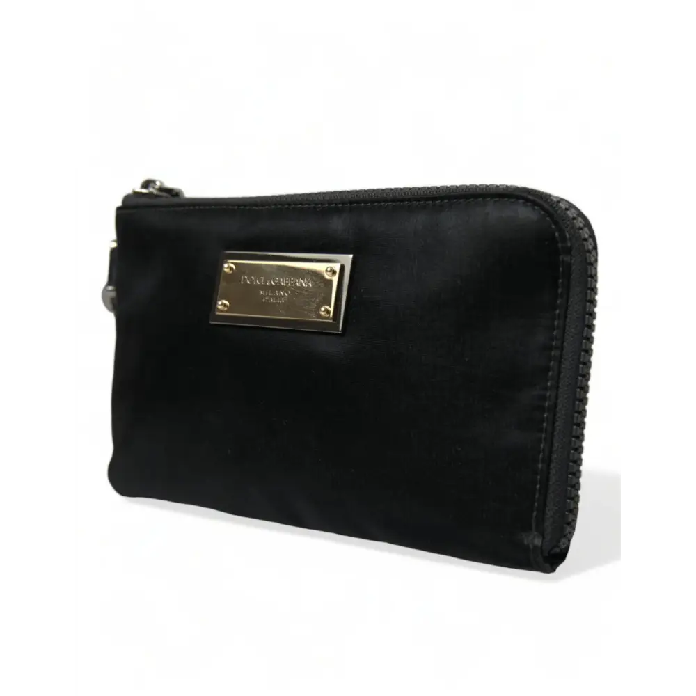 Dolce & Gabbana Schwarzes Nylon Logo Plaque Schlüsselanhänger Tasche Clutch