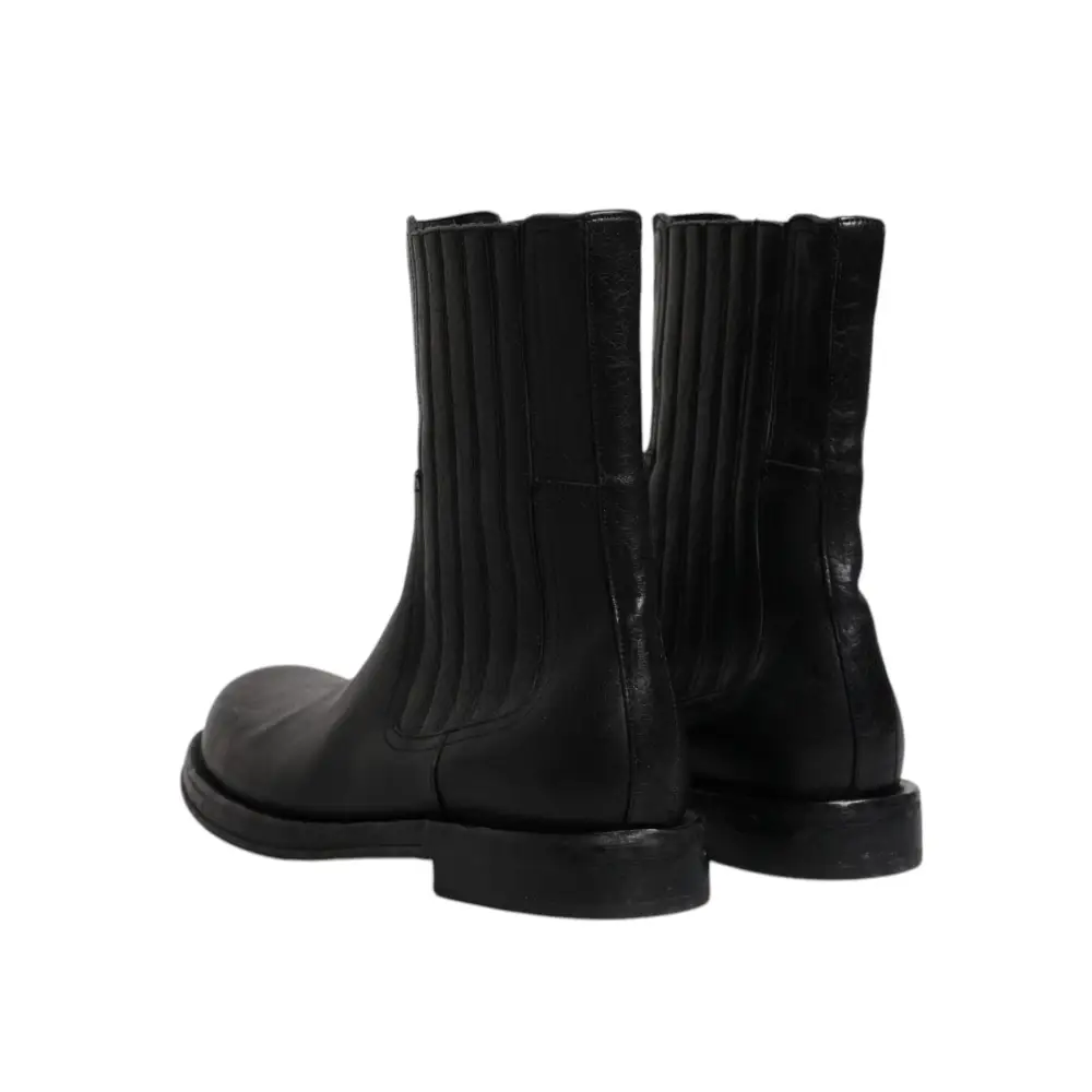 Dolce & Gabbana Schwarzes Pferd Leder Mid Calf Stiefel Schuhe - EU45/US12