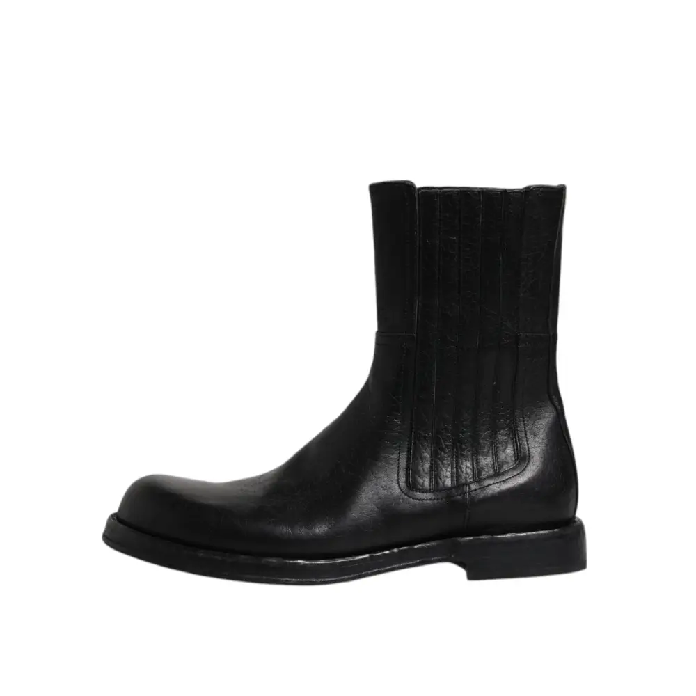 Dolce & Gabbana Schwarzes Pferd Leder Mid Calf Stiefel Schuhe - EU45/US12