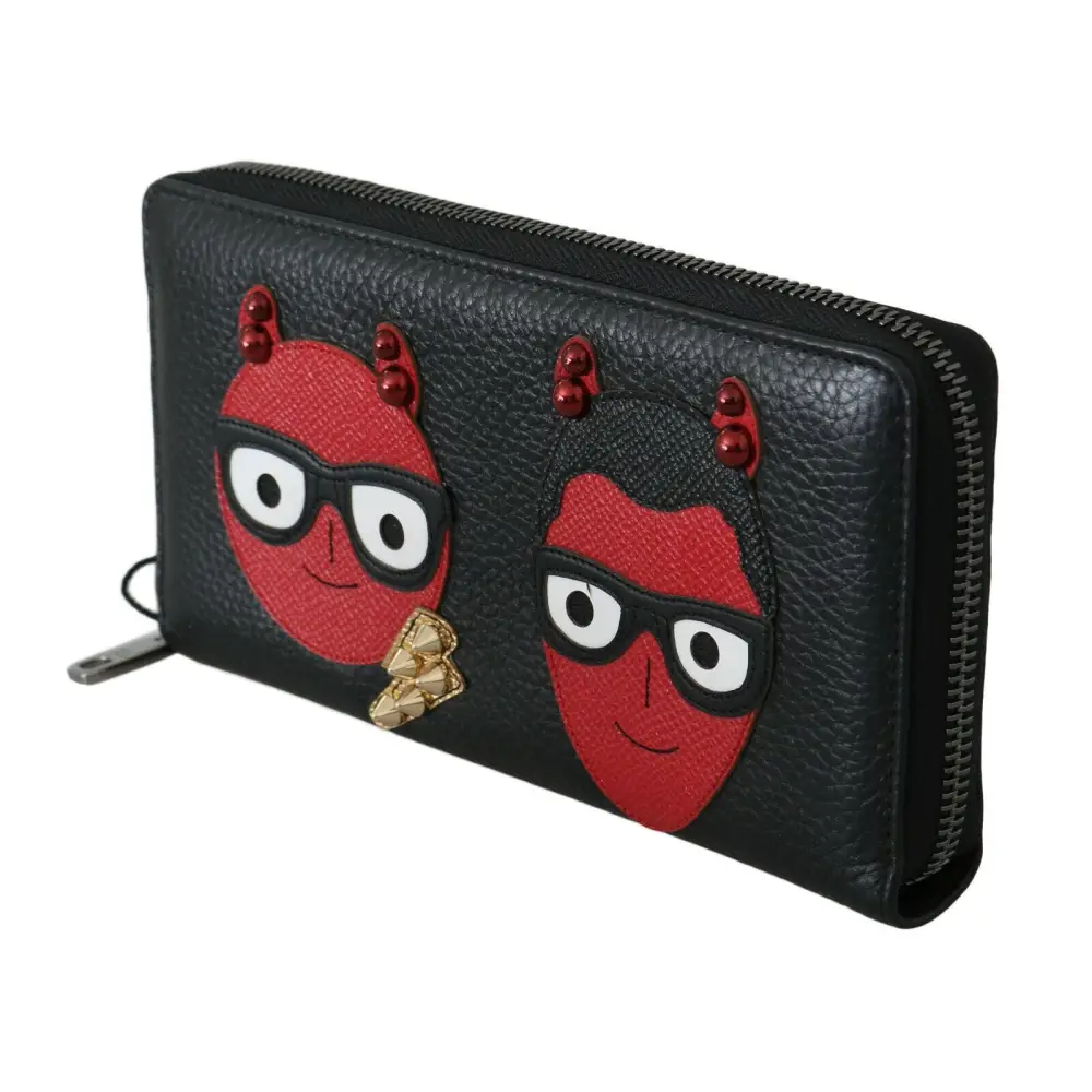 Dolce & Gabbana Schwarzes rotes Leder #DGFAMILY Zipper Continental Geldbörse