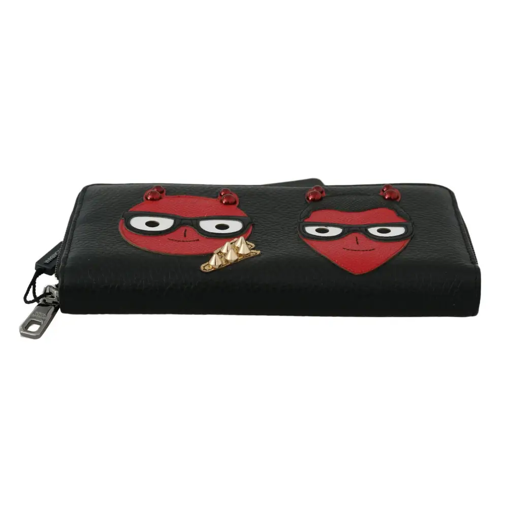 Dolce & Gabbana Schwarzes rotes Leder #DGFAMILY Zipper Continental Geldbörse