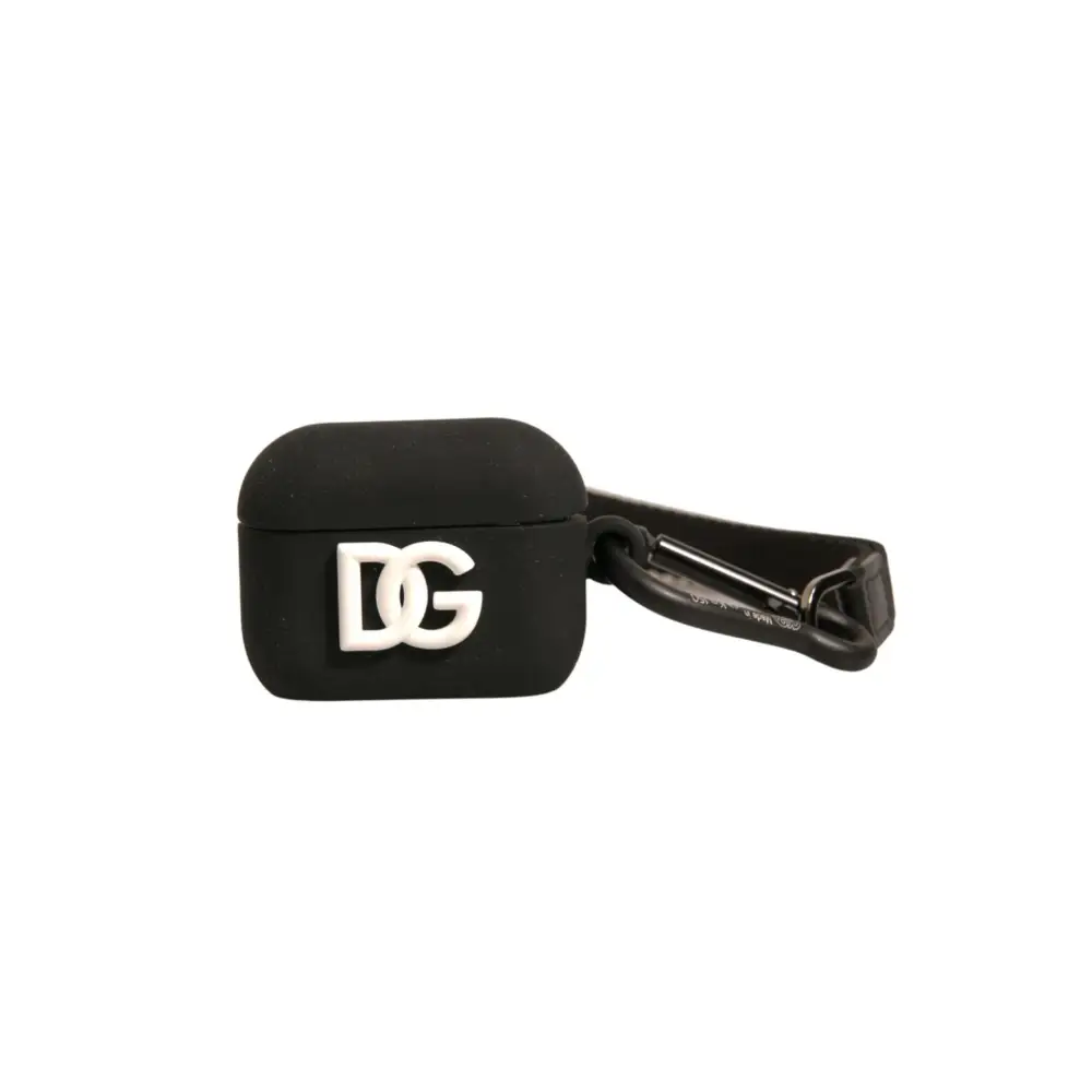 Dolce & Gabbana Schwarzes Silikon-Gummi-Logo geprägte Airpods Hülle