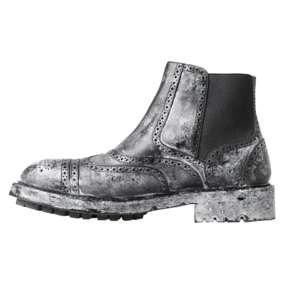 Dolce & Gabbana Schwarzgraue Lederstiefeletten