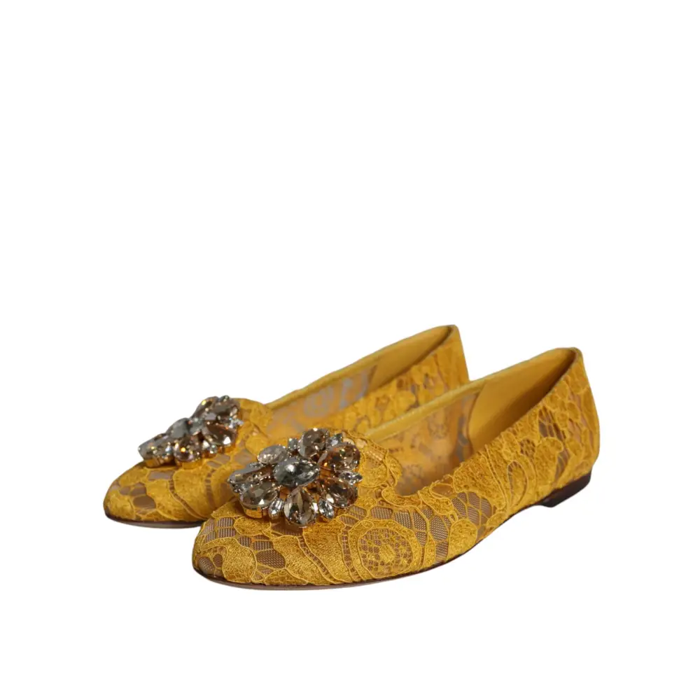 Dolce & Gabbana Senf Spitze Kristall Ballett Flats Loafer Schuhe - EU35/US4.5