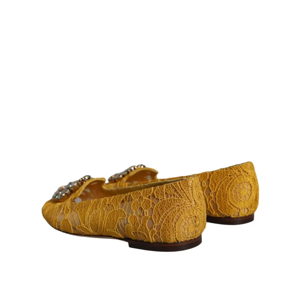 Dolce & Gabbana Senf Spitze Kristall Ballett Flats Loafer Schuhe - EU35/US4.5